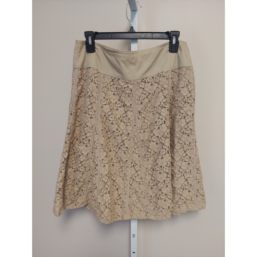 Lace A-Line Skirt Womens Size 10 Khaki Tan Paneled Cottagecore Boho Feminine